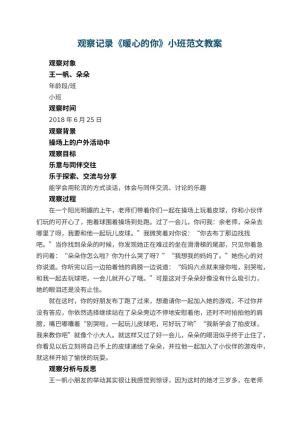 幼儿园观察记录《暖心的你》小班范文 包含反思预览