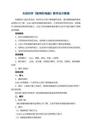 幼儿园大班科学教案《聪明的电脑》教学设计预览