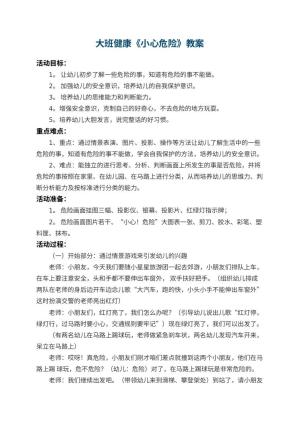 幼儿园大班健康教案《小心危险》 包含反思