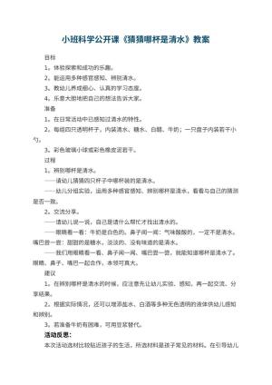 幼儿园小班科学公开课教案《猜猜哪杯是清水》 包含反思预览