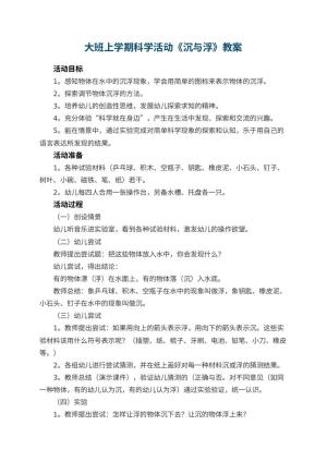 幼儿园大班上学期科学教案活动《沉与浮》 包含反思