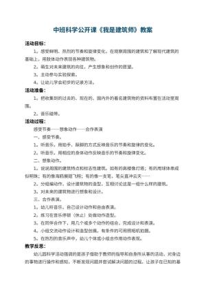 幼儿园中班科学公开课教案《我是建筑师》 包含反思预览
