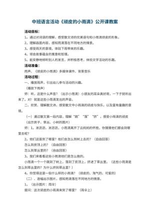 幼儿园中班语言活动《顽皮的小雨滴》公开课教案 包含反思预览