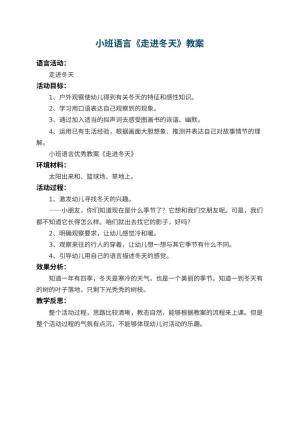 幼儿园小班语言优秀教案《走进冬天》 包含反思