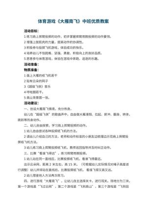 幼儿园体育游戏《大雁南飞》中班优质教案