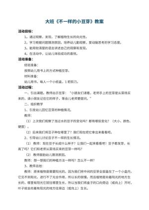 幼儿园大班教案《不一样的小豆芽》 包含反思