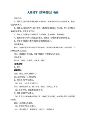幼儿园大班科学《影子游戏》教案 包含反思预览