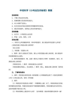 幼儿园中班科学教案《小鸡出生的秘密》 包含反思预览