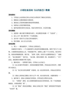 幼儿园小班社会教案活动《认识自己》 包含反思