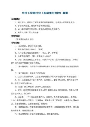 幼儿园中班下学期社会教案《厨房里的危险》 包含反思预览