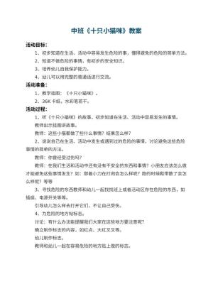 幼儿园中班教案《十只小猫咪》