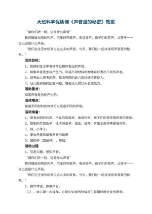 幼儿园大班科学优质课教案《声音里的秘密》 包含反思预览