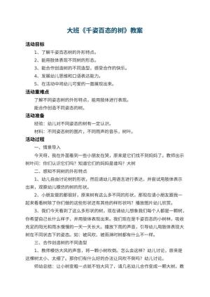 幼儿园大班教案《千姿百态的树》 包含反思预览