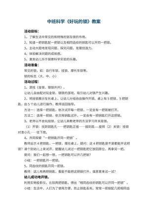幼儿园中班科学优秀教案《好玩的锁》 包含反思预览