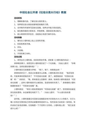 幼儿园中班社会公开课教案《垃圾分类大行动》 包含反思预览