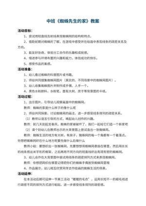 幼儿园中班教案《蜘蛛先生的家》 包含反思预览