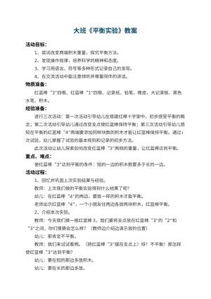 幼儿园大班教案《平衡实验》 包含反思