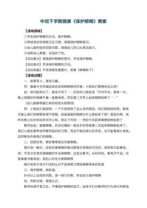 幼儿园中班下学期健康教案《保护眼睛》 包含反思预览