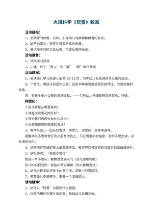 幼儿园大班科学优秀教案《玩雪》 包含反思预览