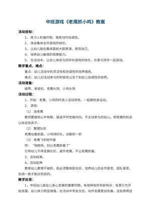 幼儿园中班游戏教案《老鹰抓小鸡》 包含反思预览