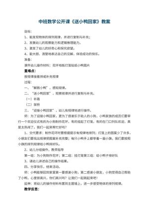 幼儿园中班数学公开课教案《送小鸭回家》 包含反思