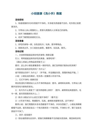 幼儿园小班健康教案《洗小手》 包含反思预览