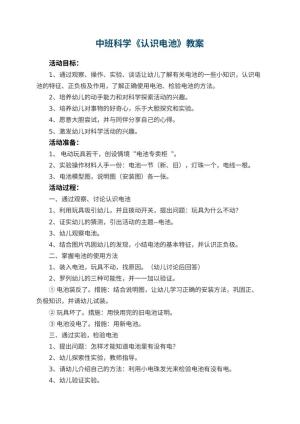 幼儿园中班科学教案《认识电池》 包含反思预览