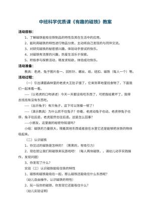 幼儿园中班科学优质课教案《有趣的磁铁》 包含反思