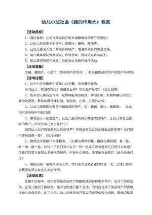 幼儿园幼儿小班社会教案《藕的作用大》 包含反思