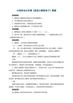 幼儿园小班安全公开课教案《芸芸小脚受伤了》 包含反思预览