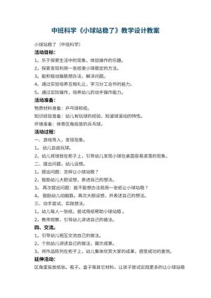 幼儿园中班科学《小球站稳了》教学设计 包含反思预览
