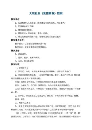 幼儿园大班社会教案《爱惜粮食》 包含反思预览