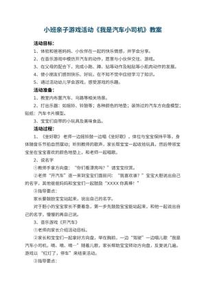 幼儿园小班亲子游戏活动教案《我是汽车小司机》 包含反思预览