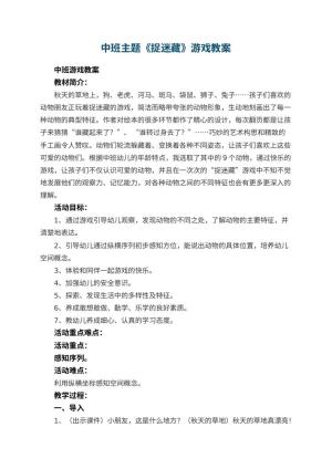 幼儿园中班主题教案《捉迷藏》游戏教案 包含反思