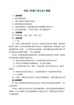 幼儿园中班教案《中暑了怎么办》预览