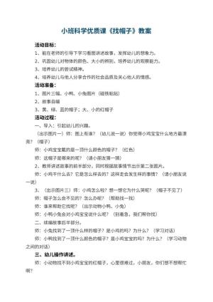 幼儿园小班科学优质课教案《找帽子》 包含反思预览