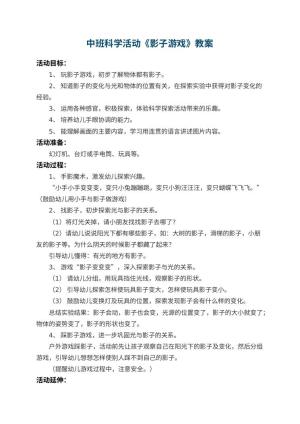 幼儿园中班科学活动教案《影子游戏》 包含反思预览