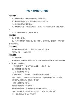 幼儿园中班教案《亲亲影子》 包含反思预览