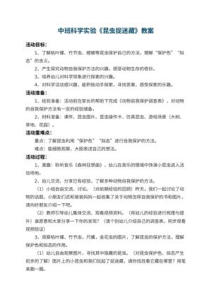 幼儿园中班科学实验教案《昆虫捉迷藏》 包含反思