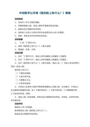 幼儿园中班数学公开课教案《我的脸上有什么？》 包含反思预览