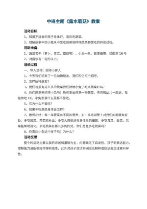 幼儿园中班主题教案《露水蘑菇》 包含反思预览