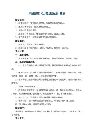 幼儿园中班健康教案《大鞋追逐战》 包含反思