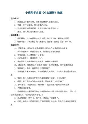 幼儿园小班科学实验教案《小心肥胖》预览