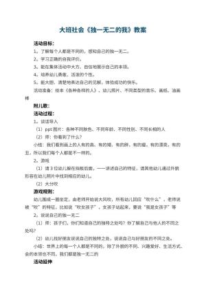 幼儿园大班社会《独一无二的我》教案 包含反思