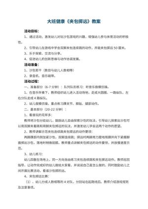 幼儿园大班健康教案《夹包掷远》 包含反思预览