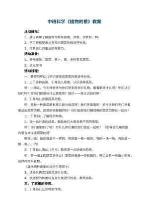 幼儿园中班科学优秀教案《植物的根》 包含反思