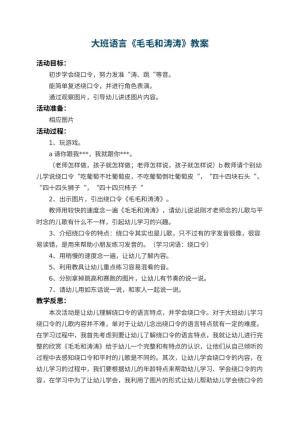 幼儿园大班语言优秀教案《毛毛和涛涛》 包含反思预览