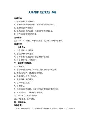 幼儿园大班健康教案《运球走》 包含反思预览