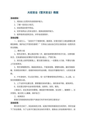 幼儿园大班安全教案《雪天安全》 包含反思预览