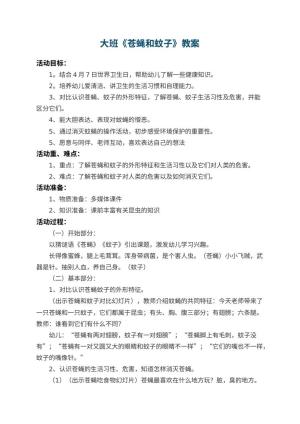 幼儿园大班教案《苍蝇和蚊子》